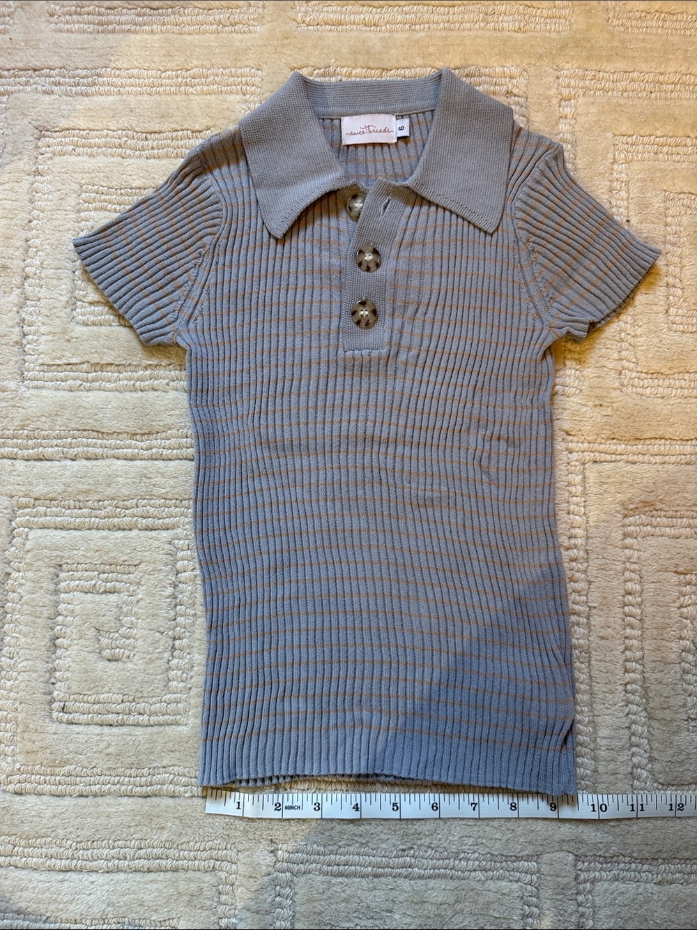 Ribbed Polo Knit Top in Gray for Kids